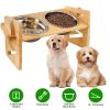 Bamboo Double Dog Raised Bowls 15Â° Tilt Elevated Dog Bowls with 4 Adjustable Heights 2 Stainless Steel Bowls Pet Feeder for Dogs Cats Rabbits