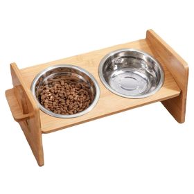 Bamboo Double Dog Raised Bowls 15Â° Tilt Elevated Dog Bowls with 4 Adjustable Heights 2 Stainless Steel Bowls Pet Feeder for Dogs Cats Rabbits