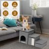 3 Step Pet Stair 4-IN-1 Foldable Dog Ramp Non-Slip Cat Storage Ladder with Scratcher Storage and Pet House for Old Pet Small/Medium Dog/Cat 165LBS Max