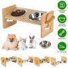 Bamboo Double Dog Raised Bowls 15Â° Tilt Elevated Dog Bowls with 4 Adjustable Heights 2 Stainless Steel Bowls Pet Feeder for Dogs Cats Rabbits
