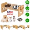 Bamboo Double Dog Raised Bowls 15Â° Tilt Elevated Dog Bowls with 4 Adjustable Heights 2 Stainless Steel Bowls Pet Feeder for Dogs Cats Rabbits
