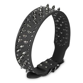 Dog Leather Collar Spiked Studded Pet Dog Collar Adjustable Neck Pitbull Mastiff Collar (Option: BLK_S)