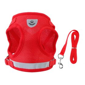 Pet Mesh Harness Dog Leash Set Reflective Chest Strap Adjustable Puppy Vest For Puppies Breeds Dogs Cats Walking Outdoor (Option: Red_XL)