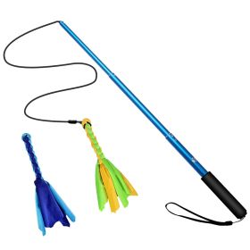 Extendable Dog Flirt Pole with Lure 10.23-26.77in Teaser Wand with 2 Replaceable Interactive Tail Toys For Small Medium Large Dogs Training Exercise T (Option: Blue)